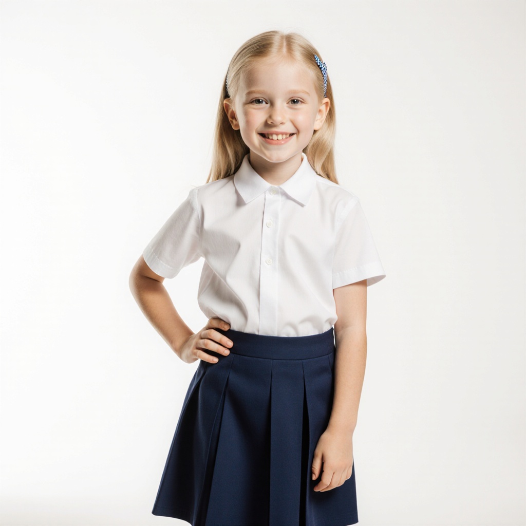 7-year-old school girl, fair skin, light blonde ha