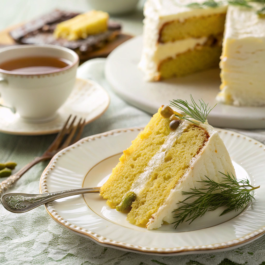 Delicious slice of homemade pickle cake recipe served on plate