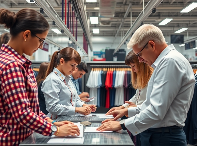 A group of focused administrators meticulously sorting through stacks of school clothing vouchers, highlighting the efficient and structured process in place.