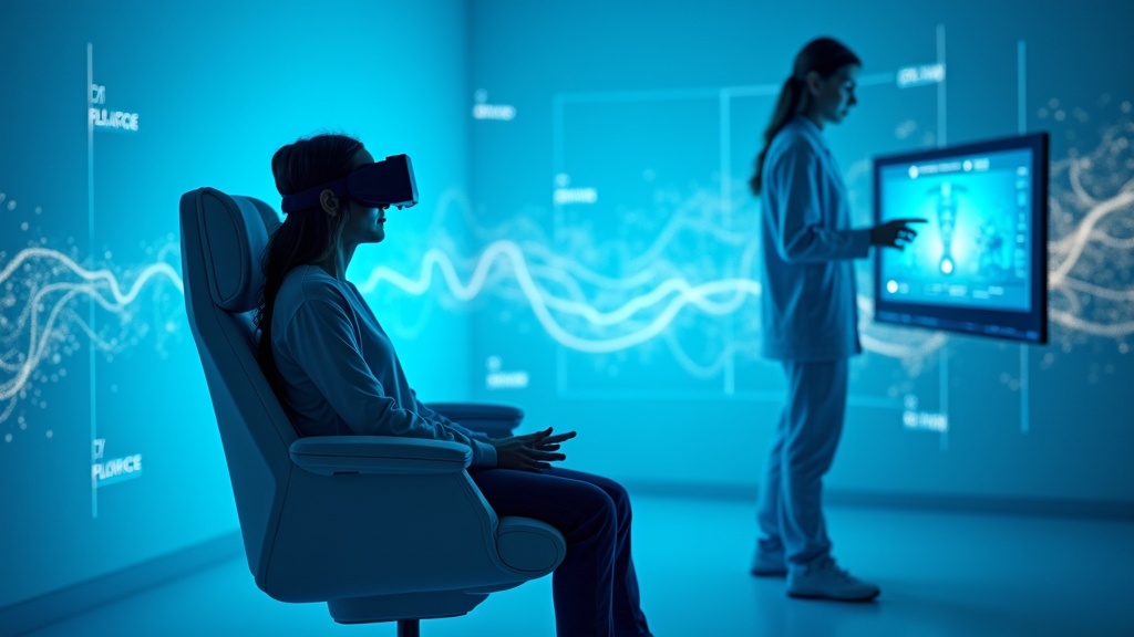 Paciente utilizando gafas VR durante una sesión de terapia con inteligencia artificial