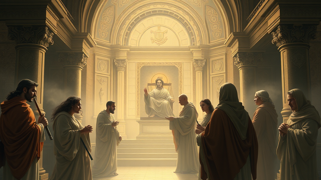 정의와 진리를 상징하는 비유적이고 비현실적인 장면