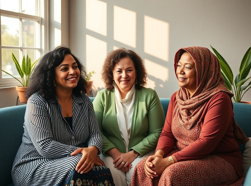 Inside the shelter, a peaceful ambiance envelops the room as women collaborate with grace and determination on capacity planning strategies, embodying a blend of strength and modesty.
