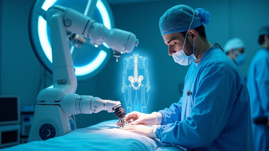 Equipo médico de Clínica CEMTRO operando con el sistema de cirugía robótica cadera Mako.