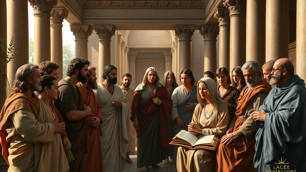 정의와 책임을 나타내는 종교적 장면