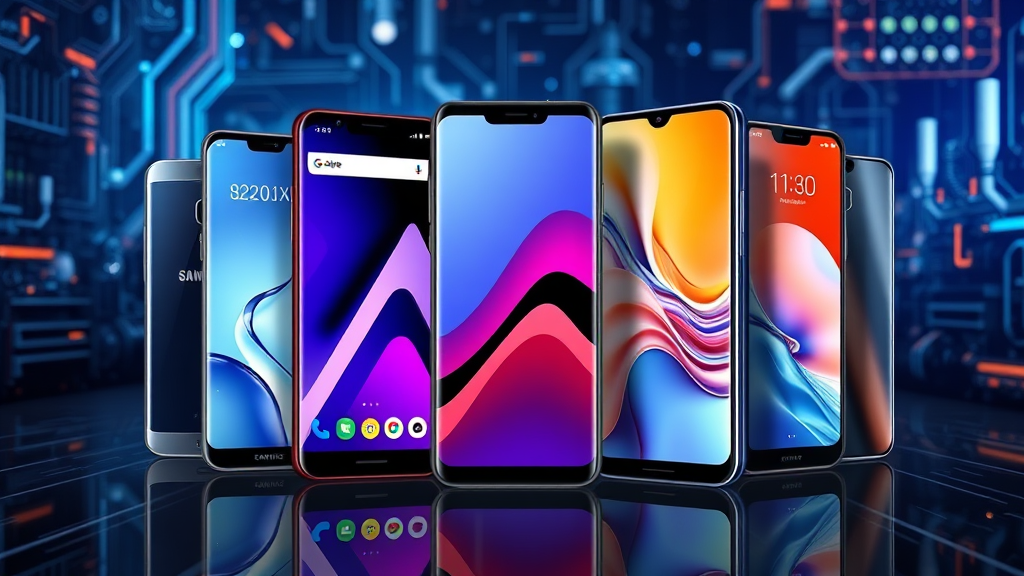تصویری از گوشی‌های هوشمند مدرن از برندهای مختلف از جمله سامسونگ، اپل و شیائومی، که جدیدترین اخبار گوشی‌های هوشمند را نشان می‌دهد.