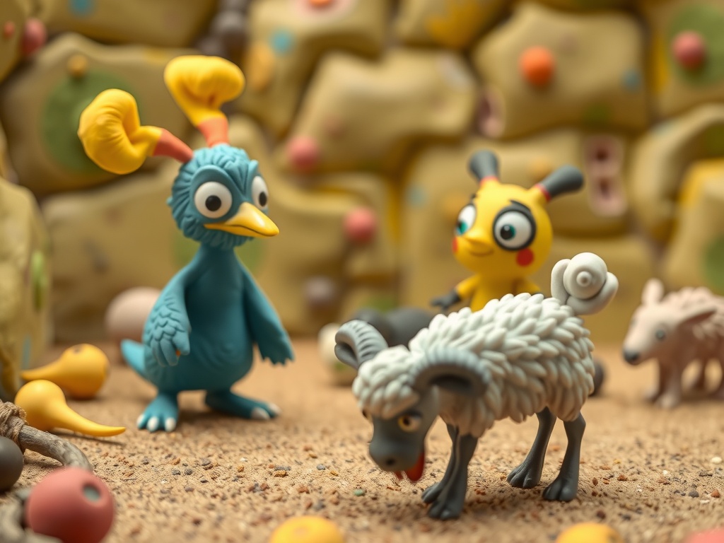 Aardman animation studio artists meticulously crafting clay models of Sirfetch'd and Pichu for the new stop-motion Pokemon show, showcasing the detailed process behind the unique animation style. نمایش جدید سرگرمی