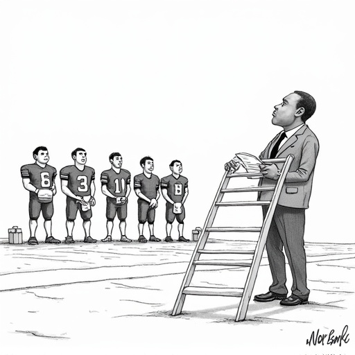 Shedeur Sanders Aims to Climb Cleveland's QB Depth Chart single-panel cartoon