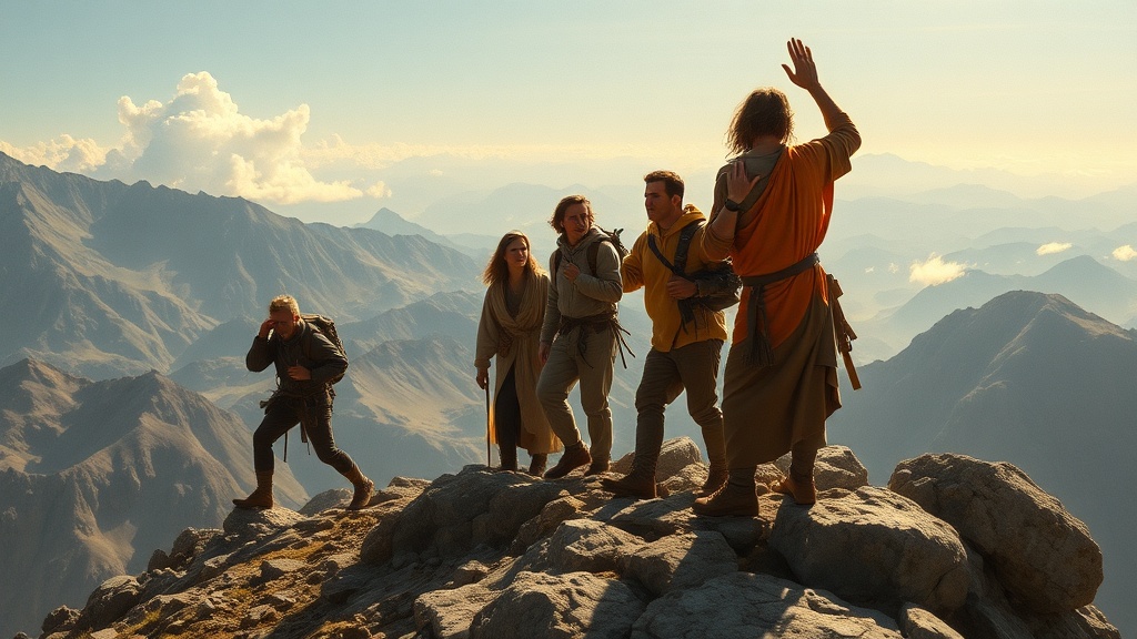 산악 활동과 공동체 정신을 상징하는 그림