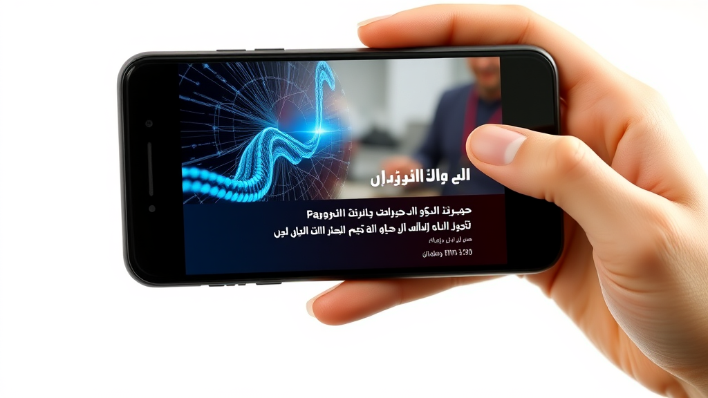 تصویری واقع‌گرایانه و با کیفیت بالا از دستی که یک گوشی هوشمند مدرن را نگه داشته و تیتر اخبار فناوری به زبان فارسی روی آن نمایش داده شده است، نشان‌دهنده آخرین اخبار گوشی‌های هوشمند.