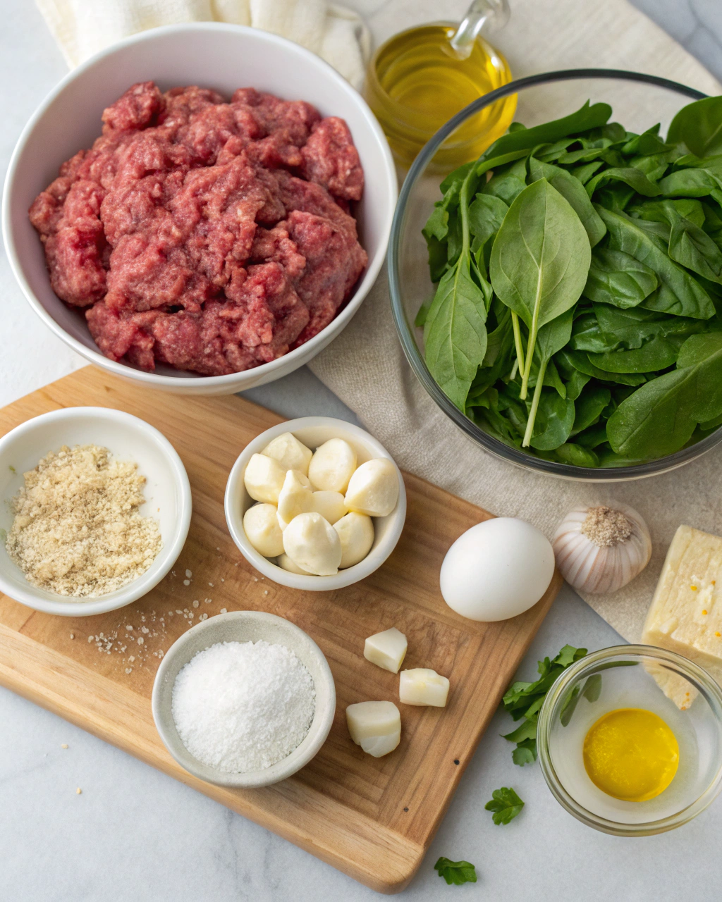 Spinach Garlic Meatballs Stuffed with Mozzarella ngredients
