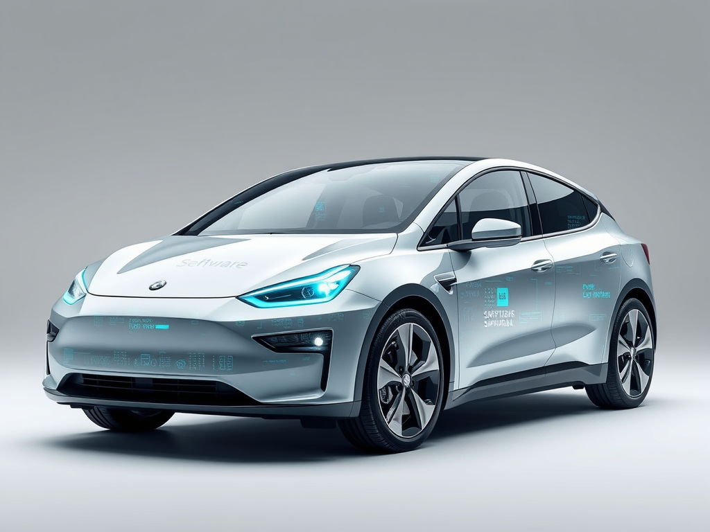 تصویری واقعی و با کیفیت بالا از یک خودروی برقی مدرن با نمایشگر دیجیتال خراب و تکه تکه، که نماد مشکلات نرمافزاری و فنی است و به ورشکستگی Fisker اشاره دارد.