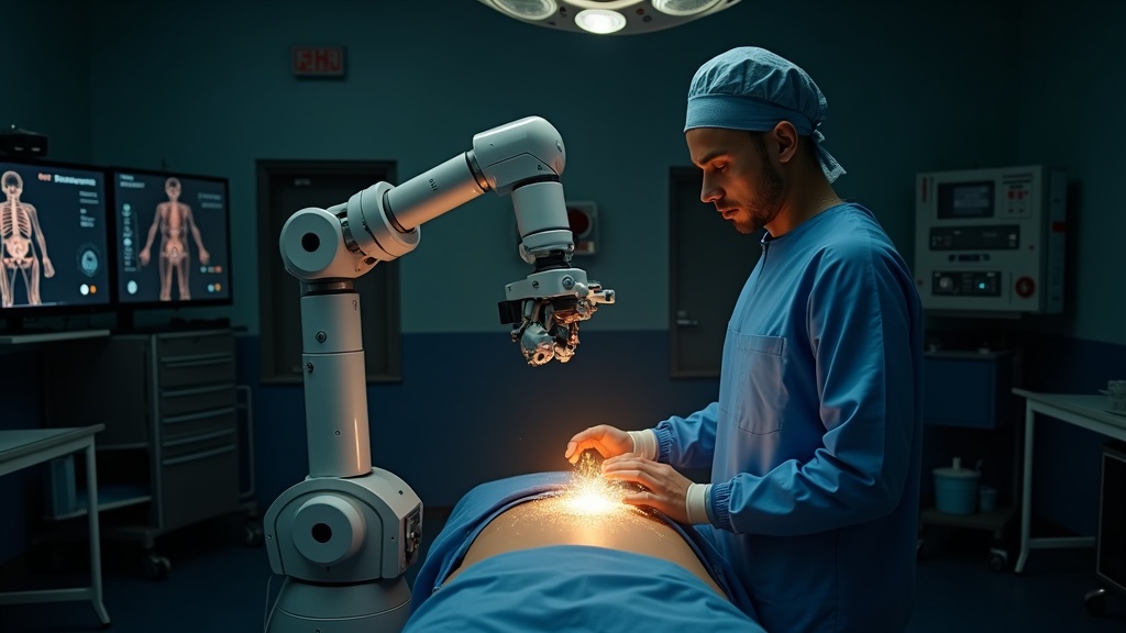 Ilustración detallada de la prótesis utilizada en la cirugía robótica de cadera Mako y el brazo del robot SmartRobotics.