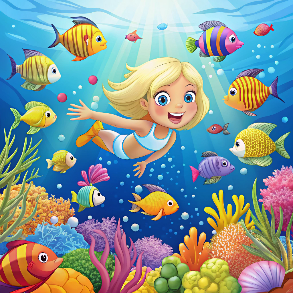 Cheerful Underwater Scene with a Blonde Girl Cheerful Underwater Scene with a Blonde Girl