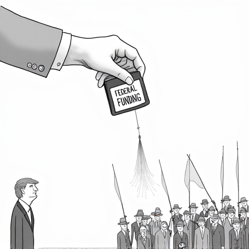 Trump Threatens to Withhold Federal Funding to Local Politicians single-panel cartoon