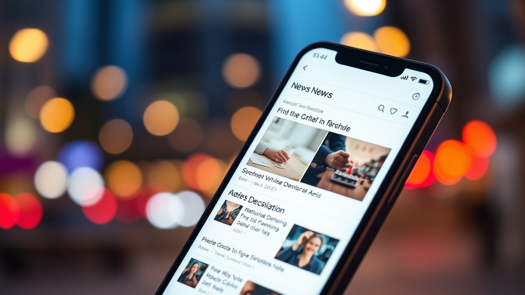 تصویری واقع‌گرایانه از یک گوشی هوشمند مدرن که فید خبری را نمایش می‌دهد، با چراغ‌های شهر محو در پس‌زمینه، نشان‌دهنده جدیدترین اخبار گوشی‌های هوشمند.