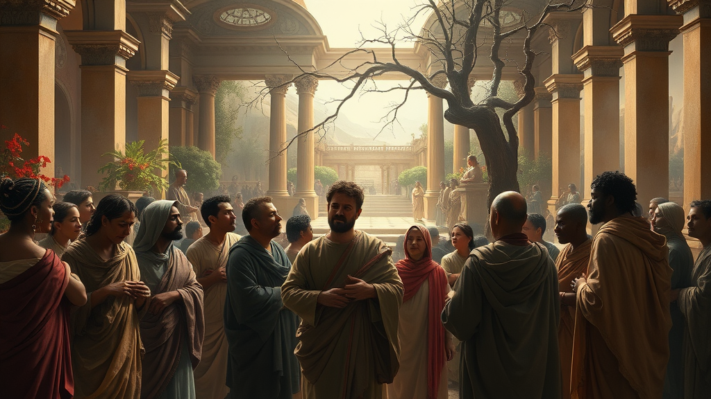 풍요와 공허의 갈등을 상징하는 종교적 장면