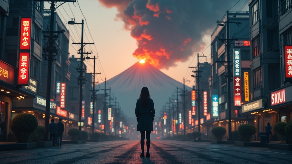 Impacto humano modelado con IA para la prevención de desastres naturales: carreteras y vehículos paralizados por la ceniza volcánica.