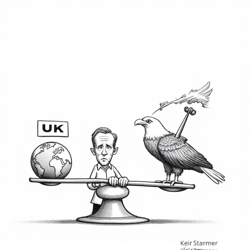 Starmer Evaluates UK Support for US Action Against Iran single-panel cartoon
