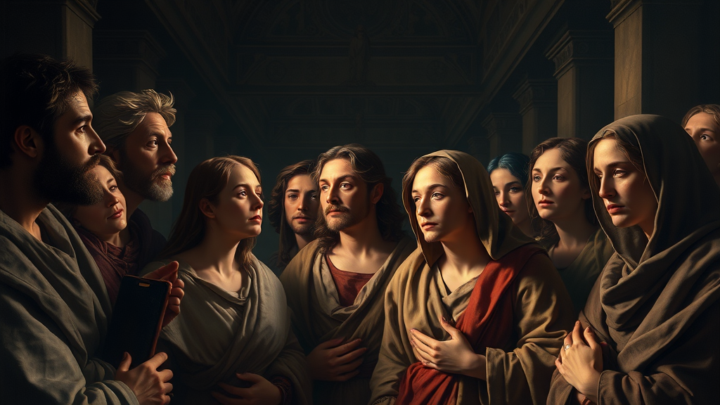 신앙과 도덕적 책임을 주제로 한 상징적인 종교적 장면