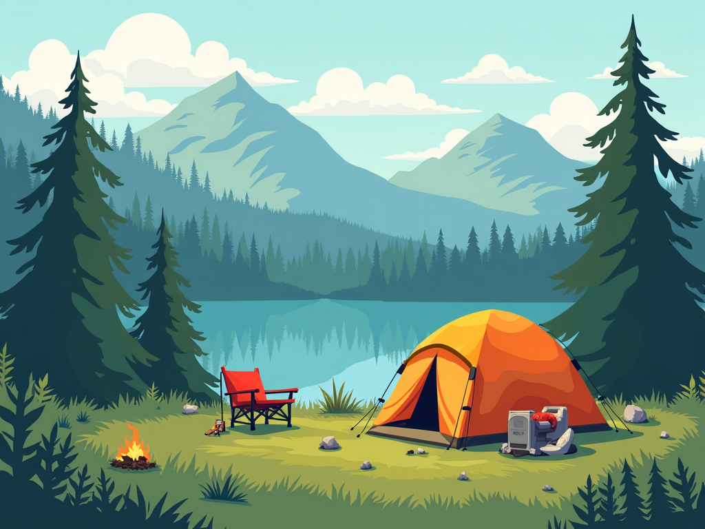 Overcrowded campsite illustration