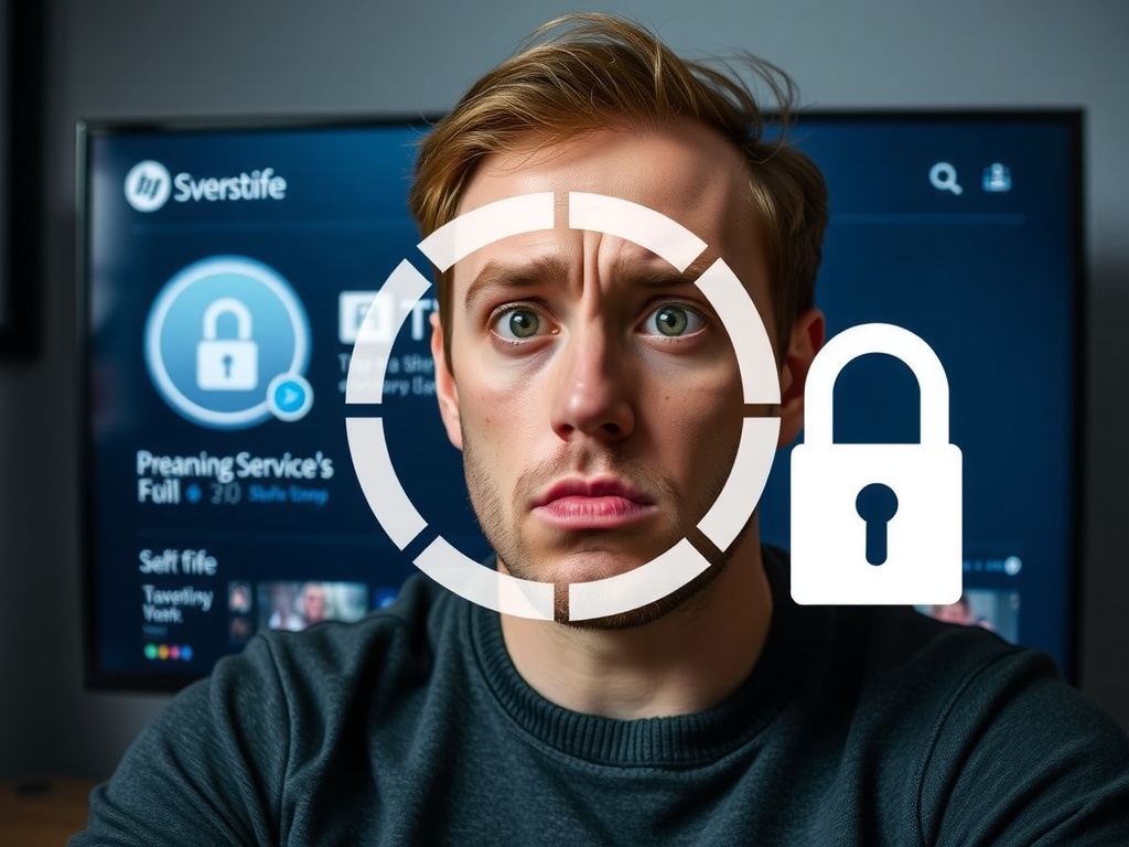 یک فرد ناامید در حال تلاش برای به اشتراکگذاری رمز عبور سرویس استریمینگ با نماد قفل روی صفحه. واقعگرایانه، با کیفیت بالا.