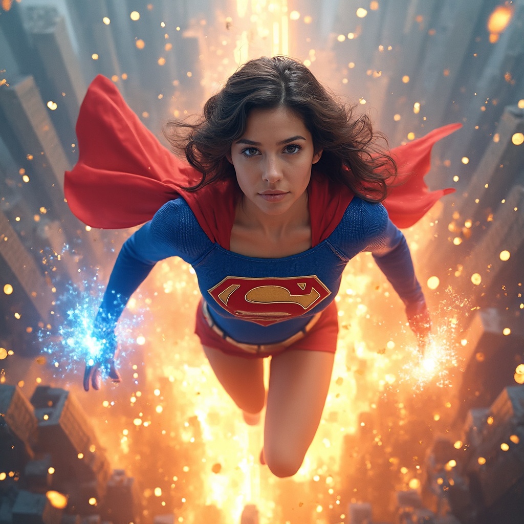 A Vibrant Image Captures Supergirl Soaring Dynamically Through The Air