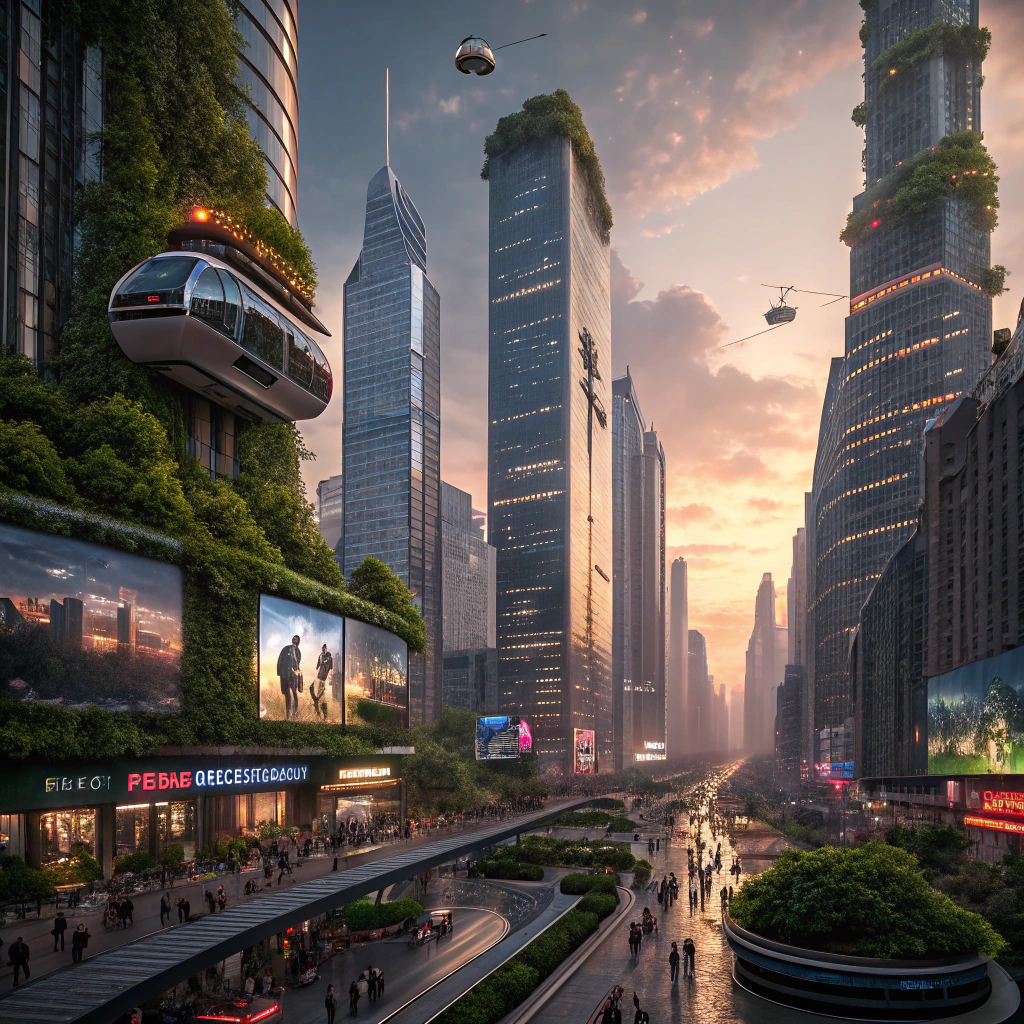 A cityscape in the year 2050