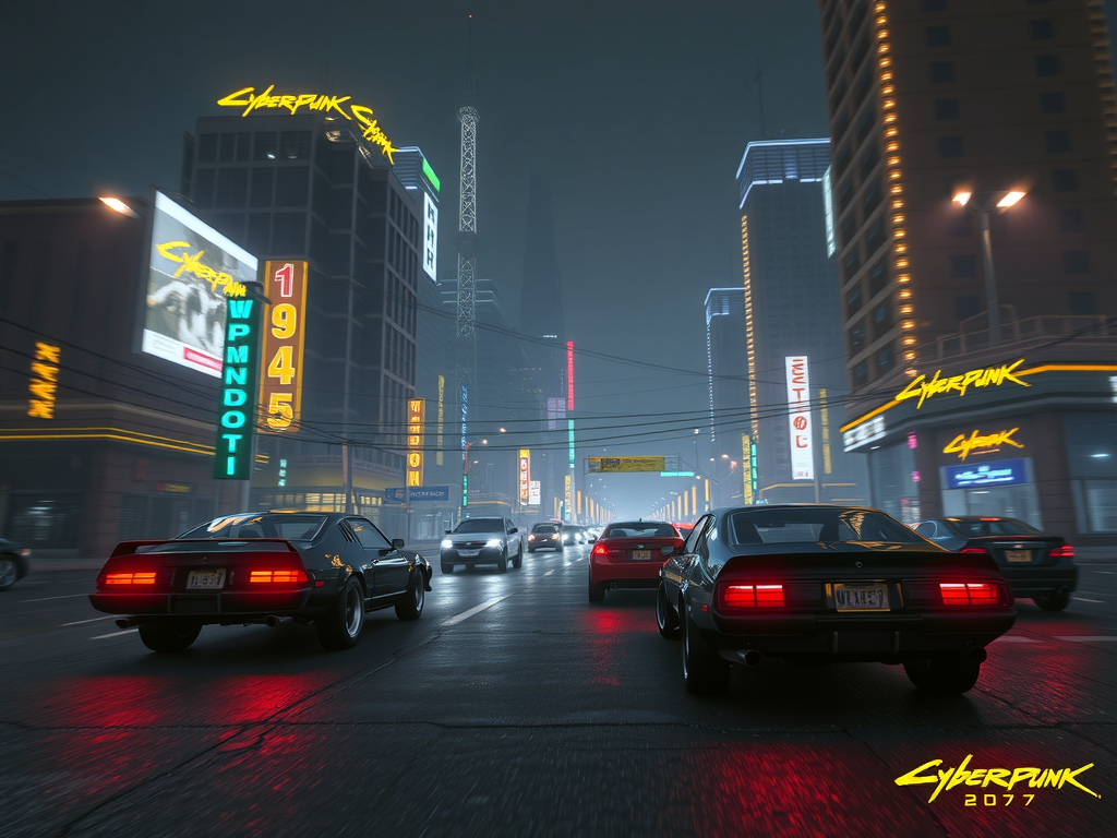 نینتندو سوییچ ۲ در حال اجرای بازی سایبرپانک ۲۰۷۷ با گرافیک بالا، نمایانگر قابلیت‌های پردازشی کنسول و کیفیت آپدیت بازی.