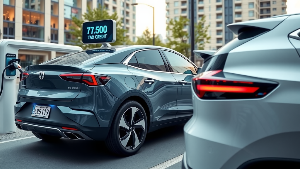 نمایی نزدیک از یک برگه اطلاعات خودروی برقی که جزئیات مربوط به اعتبار مالیاتی EV و مشخصات خودرو را نشان می‌دهد.