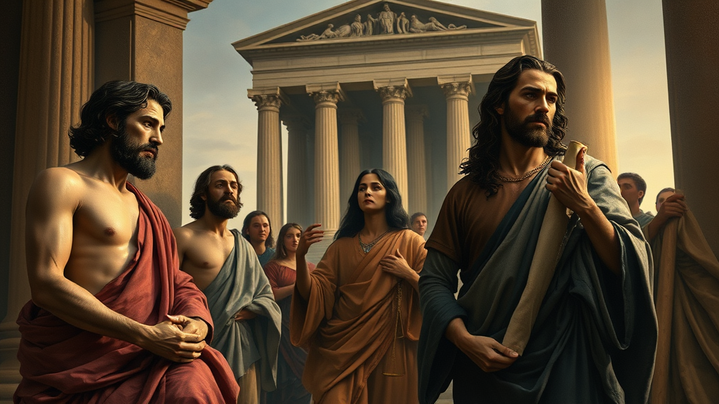 지도자 책임과 법의 지배를 상징하는 종교적 비유 장면