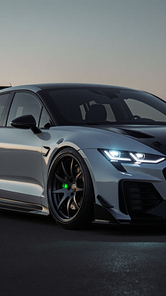 Design a hot hatch back EV with 17 inch wheels agg