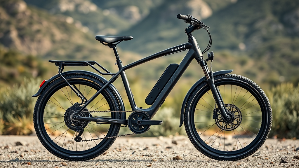 یک دوچرخه برقی ریویان شیک و آیندهنگرانه در پسزمینه طبیعت بکر