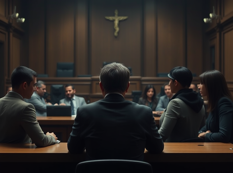 A heart-wrenching courtroom struggle as tenants fight eviction, the atmosphere heavy with desperation and the fear of losing their homes.