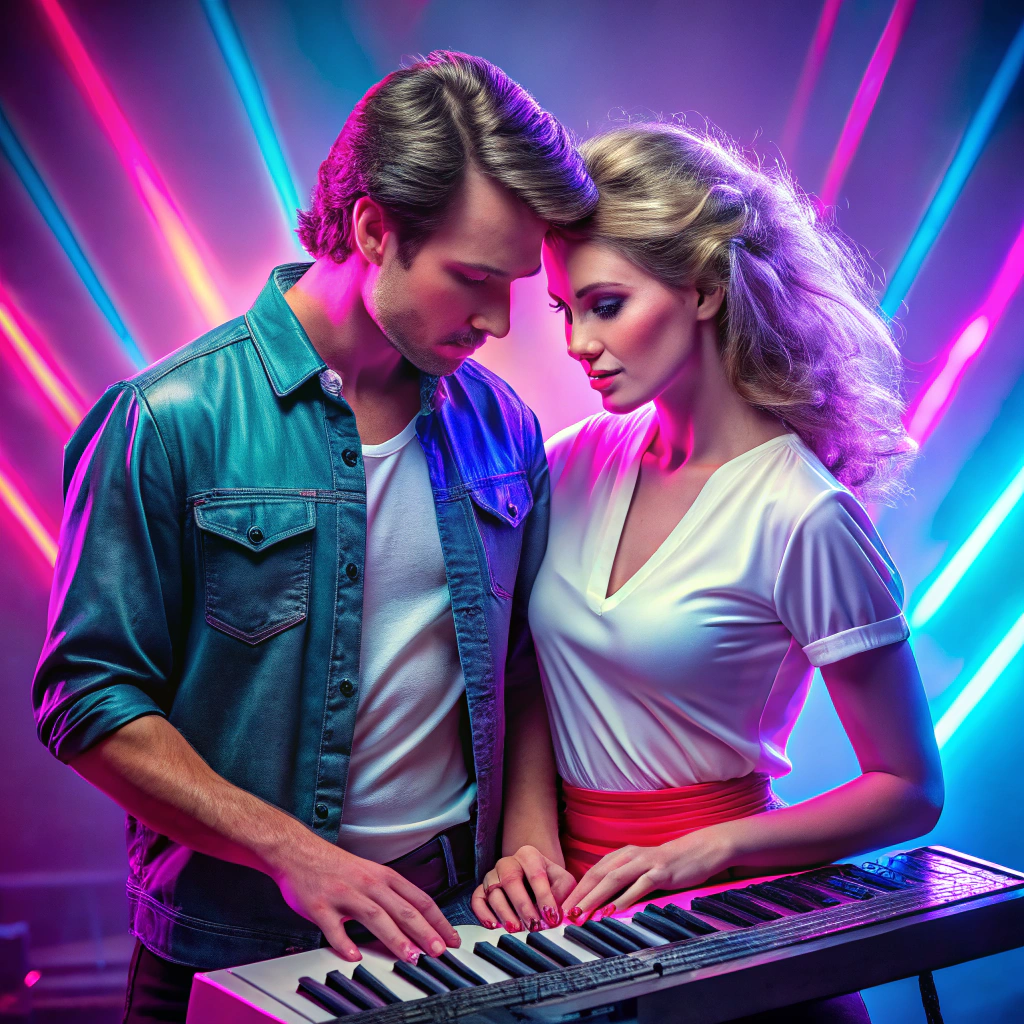 Romantic 1980s Couple in Neon Lights Romantic 1980s Couple in Neon Lights