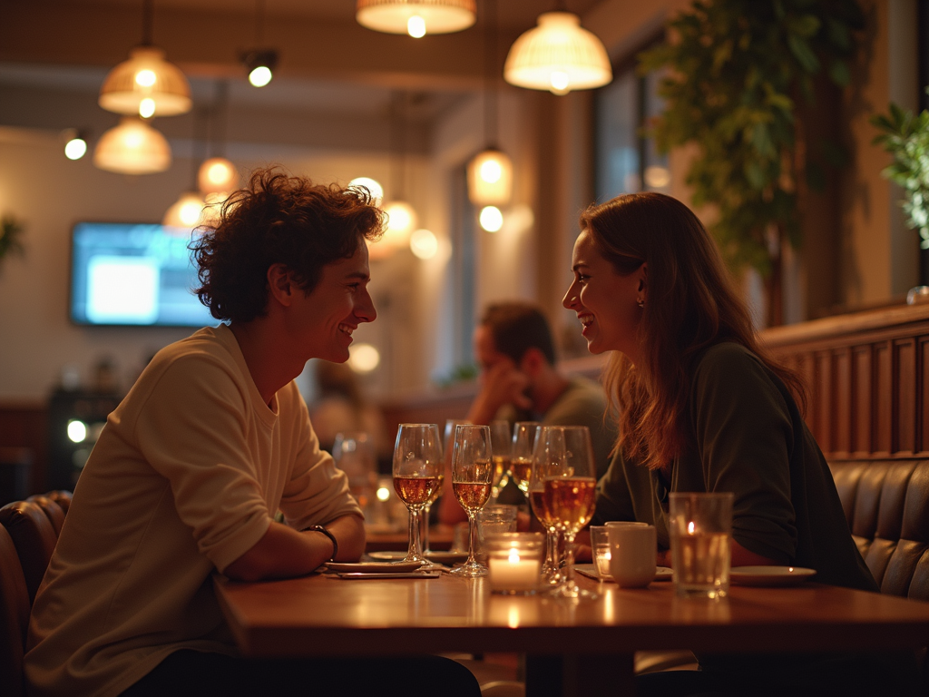 Couple sitting at expensive restaurant