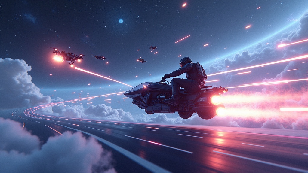 Momento de combate a alta velocidad en nuestro análisis de V-Racer Hoverbike Combate VR.