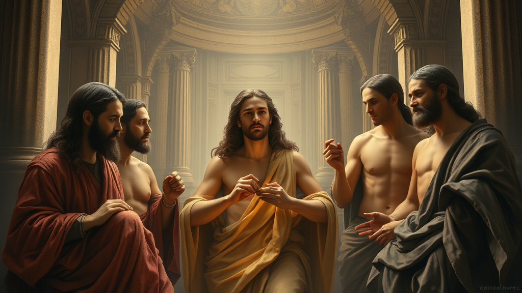 정직과 공의를 표현한 종교적 장면