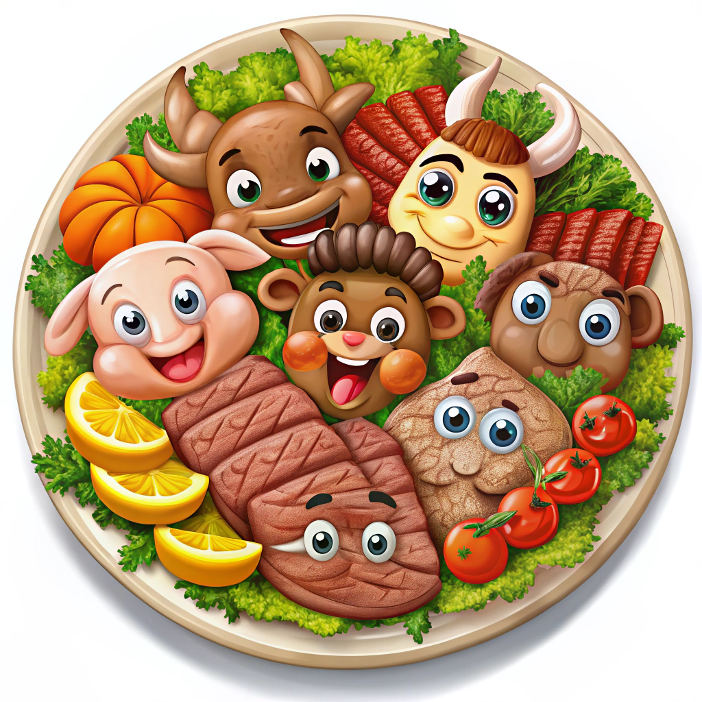 Cheerful Cartoon Food Platter - Happy Meat Faces Cheerful Cartoon Food Platter - Happy Meat Faces