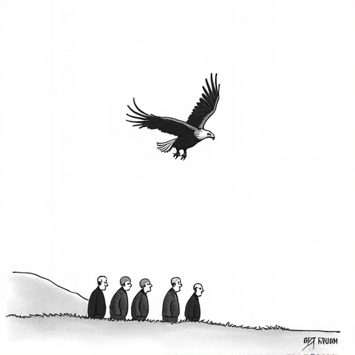 Trump departs G7 summit amid Middle East crisis. single-panel cartoon