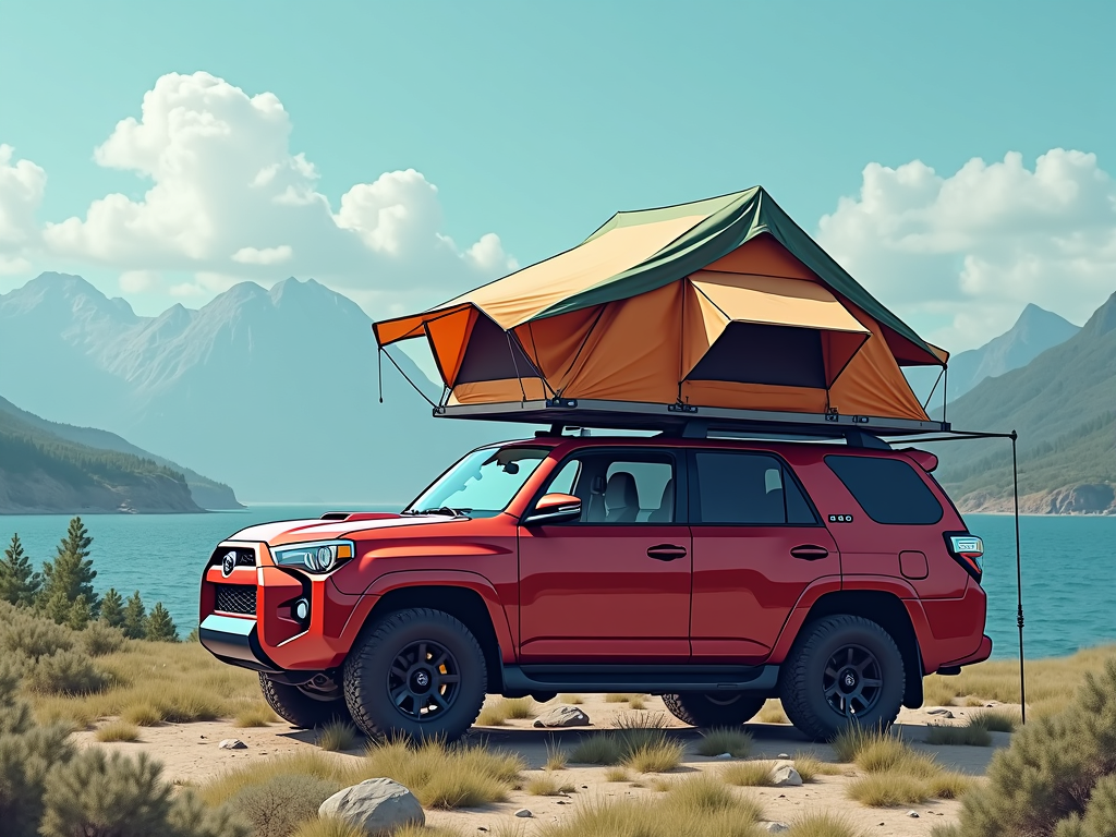 Mobile solar SUV tent setup
