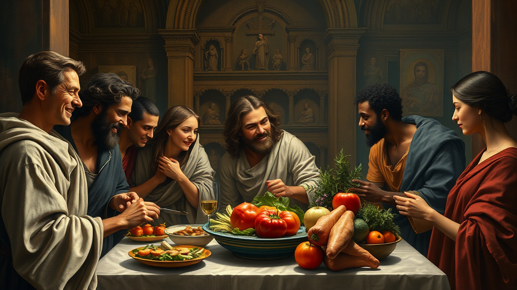 건강한 식습관의 중요성과 조화를 나타낸 장면