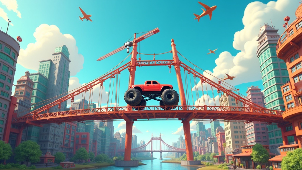 El vibrante estilo visual de Bridge Constructor Studio VR en nuestra reseña.