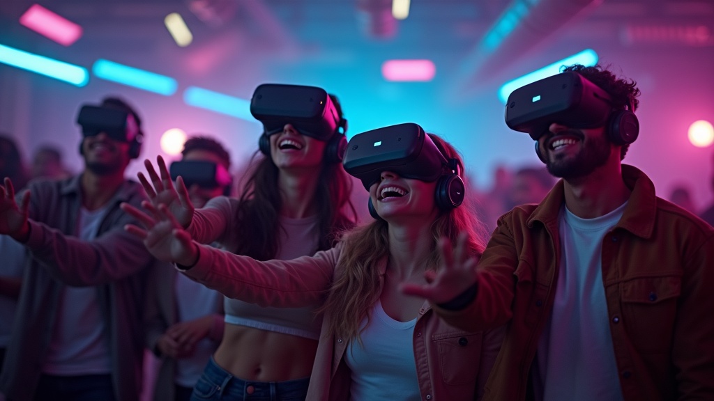 Jugadores inmersos en una aventura para descubrir VR Barcelona en el centro de Virtua