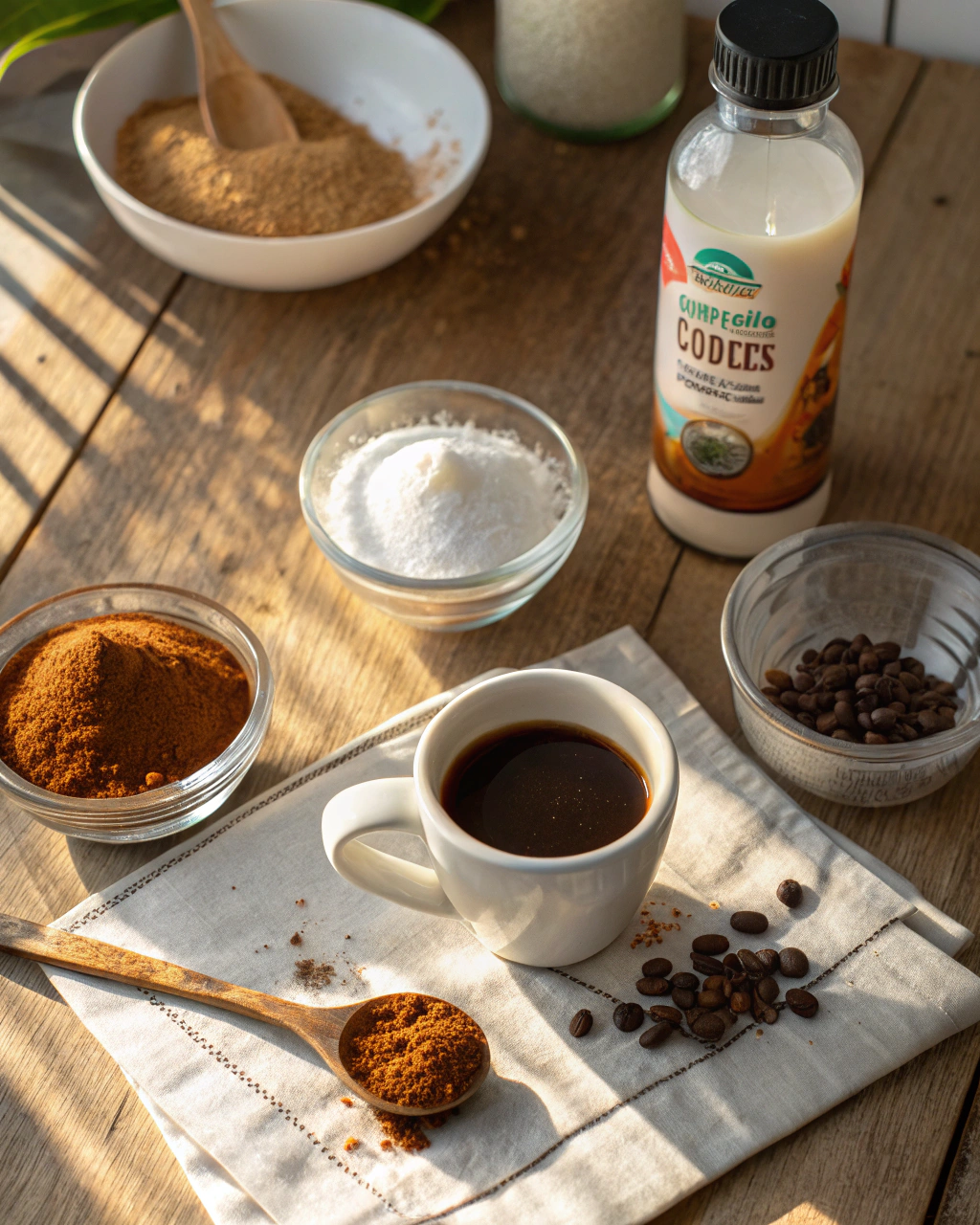 The Iced Coffee Loophole for Summer Weight Loss: Your 3-Minute Magic Mocktail 6 Iced Coffee Loophole for Summer Weight Loss ingredients laid out on clean white counter