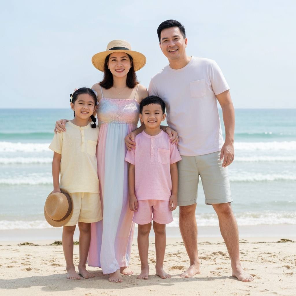 Vietnamese Family Coordinated Beach Outfits