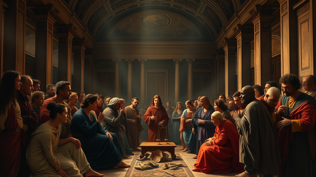 혼란 속에서의 질서 회복을 묘사한 장면