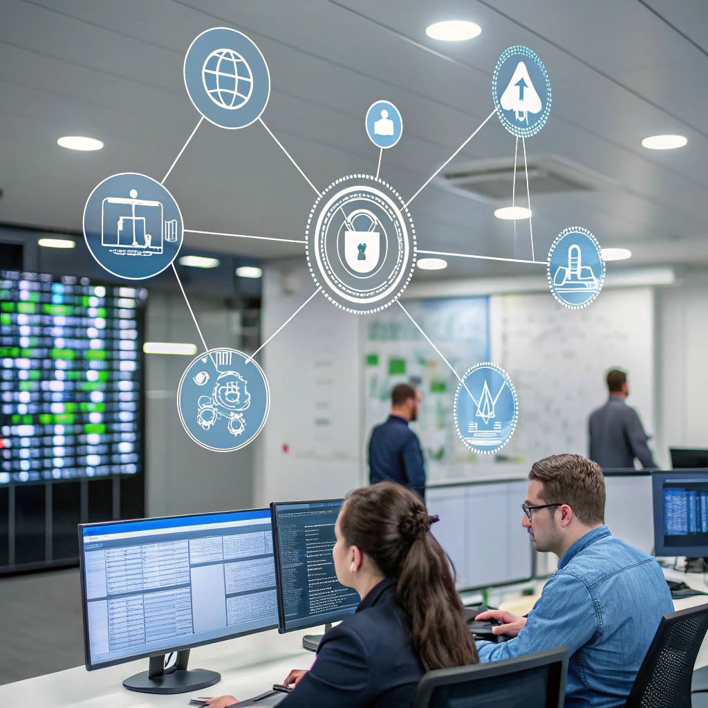 Nowoczesne biuro z zespołem zapewniającym bezpieczeństwo i spójność danych w systemie ERP.