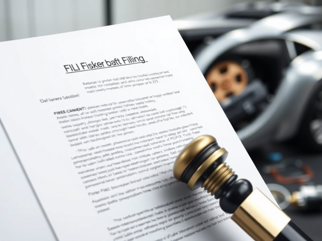 تصویری واقعی و با کیفیت بالا از یک سند حقوقی یا اعلام ورشکستگی، با پسزمینهای مبهم از قطعات خودروهای آسیبدیده یا یک خودروی برقی محو، که نماد چالشهای مالی و عملیاتی Fisker است.