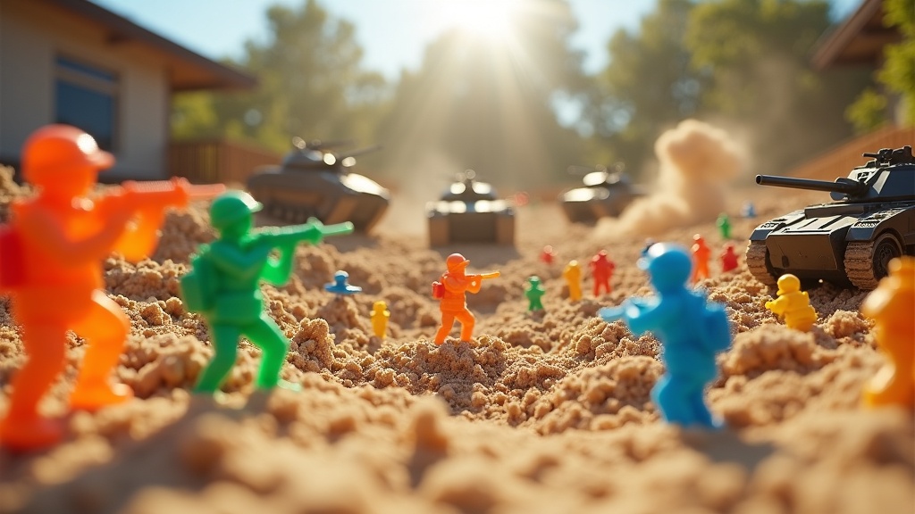 Configurando una escaramuza en el modo sandbox del simulador de guerra de juguetes Plastic Battlegrounds.