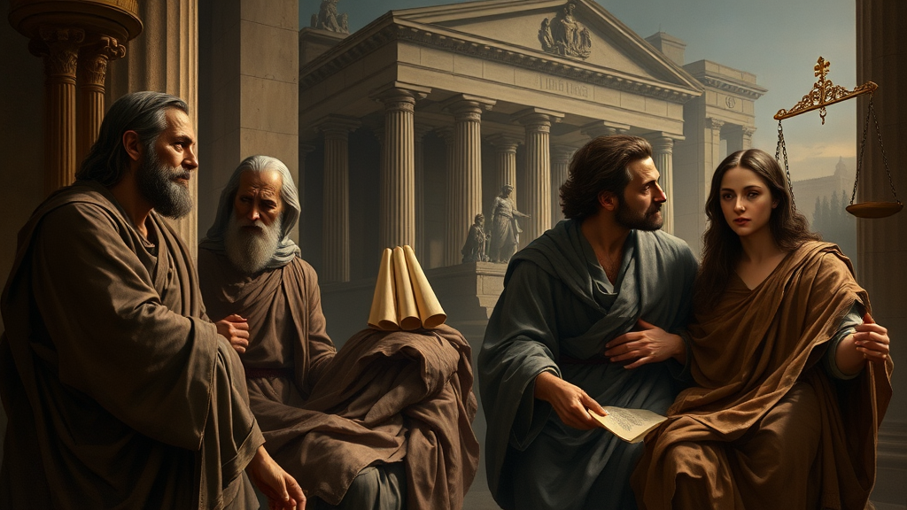 지도자의 책임과 법치주의를 표현한 종교적 비유 장면